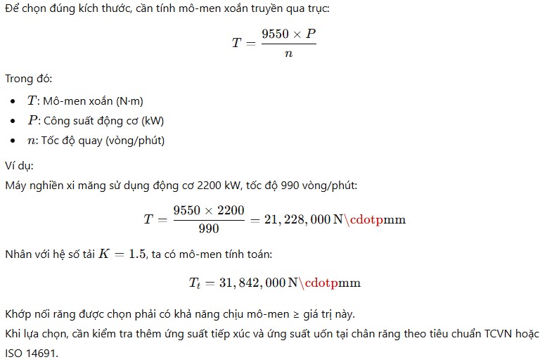 Tính toán lựa chọn khớp nối răng cho máy nghiền xi măng